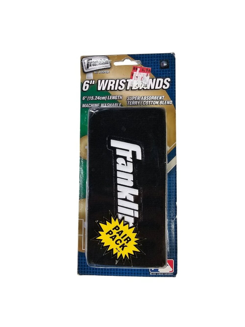 Franklin 6" MLB Wristbands Pair NEW Black Terry Cotton Blend Machine Washable